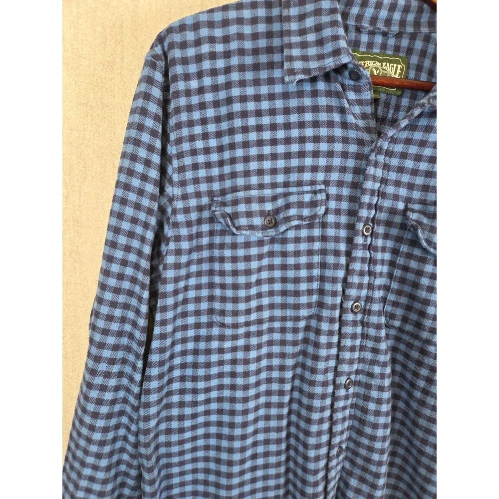 American Eagle Shirt Mens L Blue Gingham Check Button Up Classiccore Flannel Y2K
